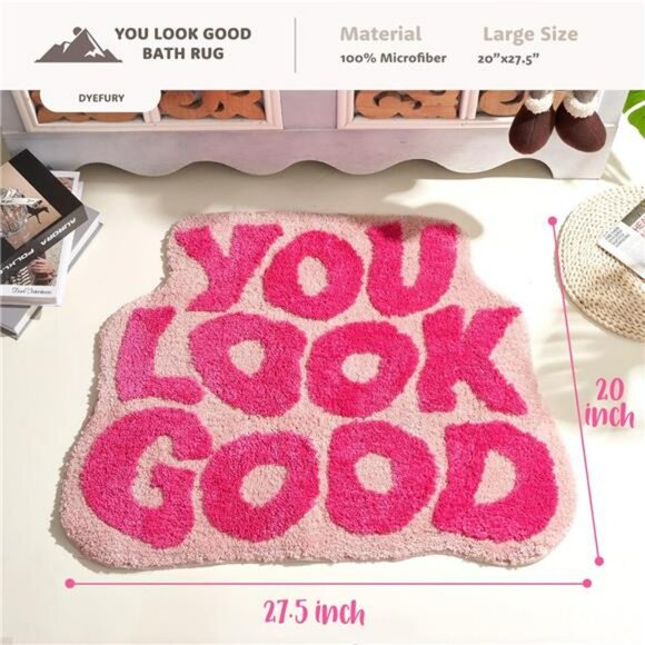 Pink You Look Good Bath Mat Non Slip Funny Cute Rug for Bathroom or Bedroom - Picture 2 of 7